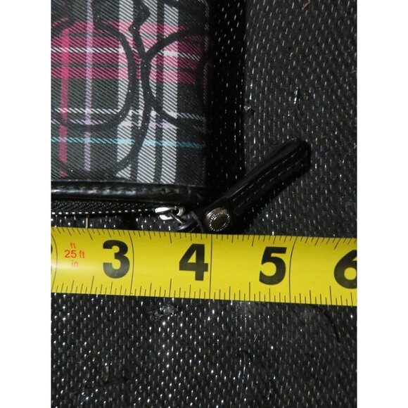 COACH Poppy Madras Tartan Plaid Signature C Canvas  Wallet Black Pink Blue - Picture 10 of 11
